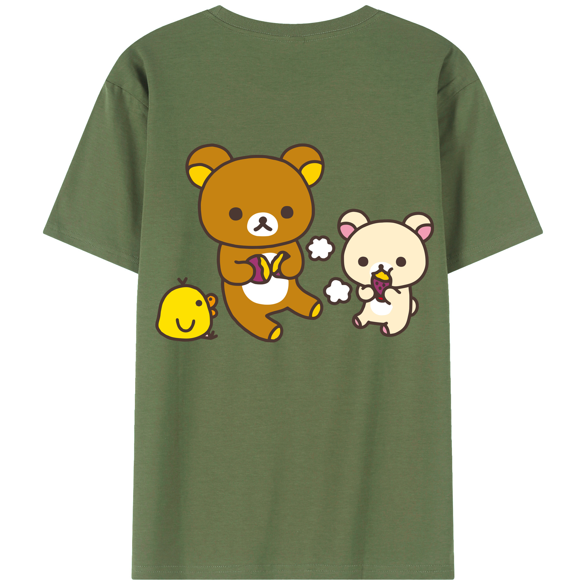 （画像用） リラックマ リラックマ キイロイトリ Rilakkuma Korilakkuma Kiiroitori 綿100％ メンズ半袖Tシャツ（バックプリント） 通気性